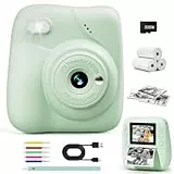 CAMCLID Kinderkamera Sofortbildkamera, 1080P Sofortbildkamera Kinder mit 32GB Karte & 3 Rollen Druckpapier, 48MP Digitalkamera Kinder Kamera, Geschenk für Jungen und Mädchen 3-12 Jahre (Grün)