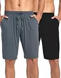 COLORFULLEAF 2er/3er Pack Schlafanzughose Herren Kurz Bambus Pyjamahose Schlafhose Weich Sommer Freizeithose für Männer(1 Stück Schwarz+1 Stück Dunkelgrau,XL)