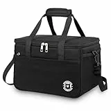 HIHIBEAR Kühltasche 9L [ Auslaufsicheres PEVA-Futter ], Lunchbox Tasche, Doppelgriff Lunchtasche Isoliert, Kühltasche Faltbar, Lunchbag, Tragbar Lunch Tasche Arbeit Reisen Büro Picknick (Schwarz, 16L)