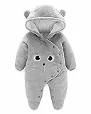 JiAmy Baby-Overall Baby-Strampler Flanell Winter-Strampelanzug mit Füßchen Kapuze Cartoon,Grau 0-3 Monate