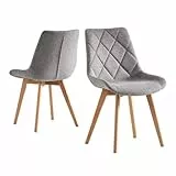 B&D home® Esszimmerstühle Tania 2er Set – Polsterstuhl mit ergonomischer Sitzschale, Webstoff grau, Massivholzbeine Natur, skandinavisches Design für Esszimmer, Küche, Büro, Wohnzimmer