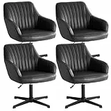 Sweetcrispy Esszimmerstühle, Küchenstuhl Drehbar & Höhenverstellbar - Leder Sessel Esstisch mit Armlehne, 360° Drehstuhl Esszimmer in Schwarz, 4 Stück