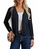 GRACE KARIN Jacke Damen Sommer Strickjacke V-Ausschnitt Leicht Cardigan Langarm Büro L Dunkelblau -4