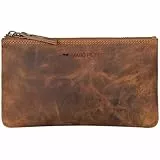 Marc Peter® Vintage Austin Federmäppchen aus Leder Federtaschen Mäppchen Etui mit YKK Reißverschluss, Große Kapazität Pencil Case Großes Federmappe Vintage Bräune
