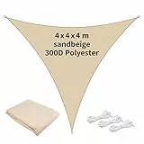 TTL GARDEN 4x4x4m Sonnensegel Dreieck gleichseitig Sand-beige - Premium Polyester 300D 160g/m² 93% Abschattung - Sonnenschutz & Wetterschutz für Garten, Balkon & Terrasse, mit 3X Schnur 1,5m