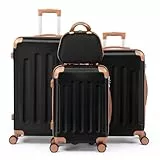 LEADZM Kofferset 4 teilig Hartschale, Koffer Set aus ABS, Reisekoffer mit Rollen Groß, Hartschalenkoffer Set, Koffer & Trolleys mit Kosmetikkoffer (Schwarz-Braun)