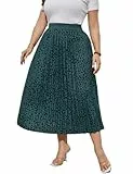 KOJOOIN Übergröße Faltenrock Damen Übergröße Rock Elastische Taille Boho Röcke Übergröße Midi Röcke für kurvige Frauen, Grüne Punkte, X-Groß