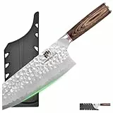 FULLHI Hammered Blade Küchenmesser mit Schutz, Antihaft-Kochmesser, Pakka Wood Handle Japanese Knife, Premium Edelstahl Küchenmesser mit Scheide (7.8' Hackmesser)