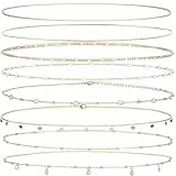Ptwola 8 Stüc Bauchkette Gold Damen Verstellbarer Taillenketten Körperketten Bikini Taillenschmuck 18K Vergoldet Belly Waist Chain für Frauen Mädchen
