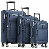 SHOWKOO Kofferset 3 Teilig Stoffkoffer Weichschale Erweiterbar Reisekoffer Leicht Haltbar Trolley Handgepäck Sets mit TSA Schloss und 4 Rollen (M L XL -Blau)