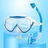 Kinder Schnorchelset mit Trocken-Schnorchel & Taucherbrille Sicherheitsglas Taucherbrille Kinder Weiches flüssiges Silikon Schnorchelset Kinder Anti-Nebel Tauchmaske Schnorcheln Set 4-14