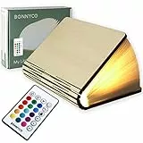BONNYCO Buchlampe Holz mit Farbwechsel 16 Farben und Timer LED Buchlampe Geschenk für Frauen und Männer zum Geburtstag Weihnachten | Kleine Lampe Deko Wohnzimmer Schlafzimmer Zimmer | Buch Lampe