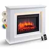 BALDERIA Baldur Elektrokamin - Standkamin mit Heizung bis 2000W, 3D-Flammeneffekt, LED-Beleuchtung, Knister-Sound, App-Steuerung, WiFi, Fernbedienung, Timer, Thermostat - Weiß