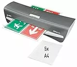 Leitz iLAM Office A4 Laminiergerät, ultraschnelle Aufwärmzeit von 1 Min, für 75-125 mic Folien, Eingabehilfen-LEDs und LED-Status, Auto-Abschaltung, inkl 5 Laminierfolien, Grau und Weiß, 72510084