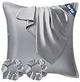 Seiwohl Satin Kissenbezug 80x80 2er Set, Weich wie Seidenkissenbezug Silk Pillowcase, Vegane Seide Kopfkissenbezug Kissenhülle Seidenkopfkissen für Haar und Haut mit Haargummis, Grau