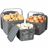 uandu Kartoffel Aufbewahrungsbox Küche 3er Set, Knoblauch Aufbewahrung, Kartoffelbox, Kartoffelkiste, Zwiebelbox, Regal Korb, Aufbewahrungskorb für Bad, Vorratskorb, Korb für Spielzeug