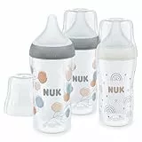 NUK Perfect Match Babyflaschenset | Ab 3 Monate | Passt sich dem Baby an | Temperature Control | Anti-Colic | 260 ml | BPA-frei | Silikontrinksauger, Medium | Regenbogen und Zweig | 3 Stück