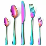 HONKKU Besteck Set 12 Personen, 60 Teilig Besteckset mit Messer Gabel Löffel, Regenbogen Essbesteck Set Edelstahl Spiegelpoliert, Spülmaschinenfest