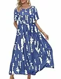YESNO Damen Kleider Freizeit Lose Sommerkleid Lang Boho Maxikleid für Rundhals Strandkleid Blumenkleid 3XL EJFDE CR147