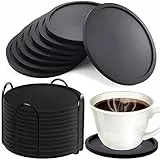 MOOING Silikon Untersetzer Rund für Gläser, 12er Set Hitzebeständig und rutschfest Untersetzer, Ungiftiger Schwarzer Silikon-Untersetzer mit Edelstahlständer für Getränke, Tassen, Glas (Schwarz)