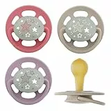 nip - Cherry Green Night | ab 6 Monate | 4er Pack | Stillfreundlicher, zahnfreundlicher Babyschnuller mit Leuchtknopf. Nachhaltiger Schnuller aus natürlichen Rohstoffen, Lila/Rot