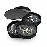 ROEOWENE Schmuckaufbewahrung Rund Drehbar Schmuckkästchen Klein Schmuckkasten Mädchen Damen 4 Ebenen Schmuck Organizer Box Jewelry Schmuckschatulle Schmuckdose für Ringe, Ohrringe, Halskette-schwarz