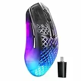 SteelSeries Aerox 3 Wireless Gen 2 – Ultraleichte 68-g-Gaming-Maus, 4K-Polling, 26K-DPI-Optiksensor, 200 Std. Akkulaufzeit, IP54, 80 Mio. Klicks, RGB, Gleitfüße aus reinem PTFE, Shadow