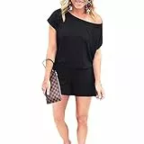 TSWRK Jumpsuit Damen EIN Schulter Kurzarm Overall Kurz Playsuit Romper Strand Suit mit Taschen