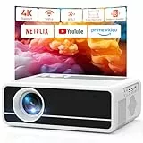 Beamer 4K Unterstützt - Offiziell Netflix | Native 1080P | Elektrischer Fokus, Auto Trapezkorrektur AKATUO Heimkino Projektor, WiFi6 Bluetooth, Video Beamer Bullet-in Lautsprecher für Phone/Outdoor