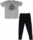 Harry Potter Herren Schlafanzug Set – Zweiteiliges Set mit T-Shirt & Jogginghose – Hogwarts Wappen – Größen S, M, L, XL, XXL – Weicher Stoff (DE/NL/SE/PL, Alphanumerisch, S, Regular, Regular, Grau)