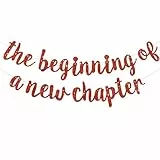 DecoGlee Banner mit Aufschrift 'The Beginning of A New Chapter', Abschiedsparty-Dekorationen, Happy Retirement Supplies, Partyschild, Girlande, Abschlussbanner, Glitzer, Rot