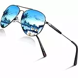 DADA-PRO Sonnenbrille Herren Polarisiert Pilotenbrille Damen Metallrahmen Retro Fliegerbrille UV400 Schutz Polarized Sunglasses Men Women (Blaue Gläser Verspiegelt)
