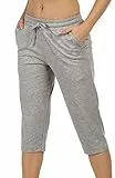 icyzone Damen Jogginghose 3/4 Sporthose Trainingshose Straight Bein Freizeit Hose mit Tasche (XL, Grau)