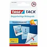 tesa doppelseitige Klebepads TACK/Transparente Klebestreifen zum Aufhängen an Wänden, Fenstern und Spiegeln / 1 x 200 Pads