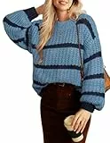 GRACE KARIN Damen Pullover Elegant Casual Rundhals Elegante Sweateshirt Pullover Blau Streifen XL