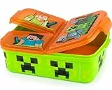 Minecraft Brotdose Kinder - Lunchbox mit 3 Fächern und Clip-Verschlüssen, Bento Snackbox aus Kunststoff für Kindergarten, Schule und Freizeit - Vesperdose robust & leicht zu öffnen