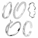 LuLiyLdJ 5Pcs Silber Ringe für Frauen, Gold Silber Stack Ringe Set anxiety ring Offene Ringe Ring Schmuck für Freundin Frau Mom