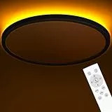 zemty 60CM Große LED Deckenleuchte mit Leuchtkraft 1800K, 50W 3000K/4000K/6500K Dimmbare Deckenleuchtes mit Fernbedienung, Schwarz Slimline-Deckenleuchte für Schlafzimmer, Wohnzimmer, Flur und Küche