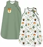 Chilsuessy Baby Schlafsack 1.5 Tog 2er Pack Ganzjahresschlafsack 100% Baumwolle Winter Babyschlafsack für Neugeborene, 1.5 Tog/Grün Wald Set, 78cm/6-12 Monate