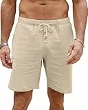 LVCBL Herren Shorts Leicht Sommer Leinen Shorts Freizeithose mit Taschen Khaki XL