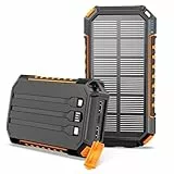 Solar Powerbank 27000mAh - Riapow Tragbare Solar Ladegerät mit 3 Integrierten Kabeln & 3 Ausgängen, Outdoor Camping Zubehör, USB C Externer Akku für Smartphones Tablets