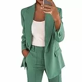DHYUEN Damen Hosenanzug Elegant 2 Teilig Festlich Hosenanzüge Blazer Jacke Damen Trainingsanzug Einfrabige Loungewear Partykleidung Festmode Für Damen Ab 50 Anzughose Und Top（D-Light Green，M）
