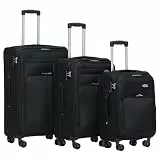 BEIBYE Leichter Stoffkoffer Kofferset Trolley Außentaschen Dehungsfuge mehr Stauraum mit Zahlenschloss (Schwarz, Set)