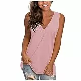 KOG Bluse Damen Elegant Ärmellose T-Shirt Shirt Casual Weiß Oberteile mit Flügelärmeln Frauen Schwarz Kleidung Frau Grau Sommer Shirts Top Damen V-Ausschnitte Tshirt Klamotten Rosa XXL
