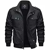 MAGCOMSEN Herren Winter Übergangsjacke Baumwolle Armee Feldjacke Herren Outdoor Winddicht Blouson Atmungsaktiv Bomber Jacken mit Taschen Schwarz XL