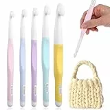 Ouligay 5 Stück Groß häkelnadel Set mit Gummigriff, Größen 8/10/12/15/20mm,Ergonomisch Kunststoff Häkelnadeln mit ABS Häkeln Kopf,TPR Häkelgriff, Chunky Häkelnadel für Decken Pullover Schals Teppich