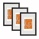 WOLTU Bilderrahmen 30x45 cm, Fotorahmen zum vertikalen oder horizontalen Aufhängen, Holzrahmen mit Passepartout, Set of 3 Posterrahmen Collage Wanddeko, Schwarz