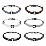 Aroncent Herren Damen Kreuz Armband: 6 PCS WWJD Christliches Christliches Geflochtenes Armkette Armreif mit verstellbarem Band Religiöses Oster Geschenk