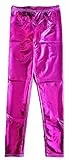 krautwear Damen Mädchen Leggings Leggins Metallic Glänzend Wet Look Latex Kunstleder Partylook (rosa-SM)