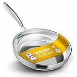 Morleos Edelstahlpfanne 26 cm Induktion unbeschichtet Bratpfanne ohne PFAS | Stainless Steel Pan mit hohem Rand, ohne Beschichtung, für alle Herdarten, backofenfeste Edelstahl Pfanne bis 400 °C